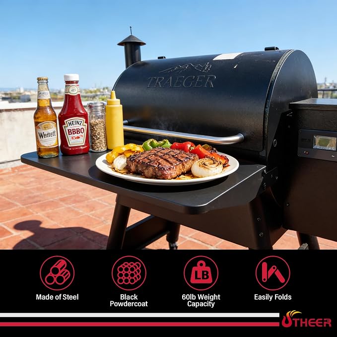 Utheer Folding Front Shelf for Traeger Pro 780 and Ironwood 885, BAC442 Grill Accessory 32.9" x 11.5", Heavy-Duty Steel Table Supports 60 LBS, Foldable Prep & Storage Station for BBQ Tools & Food