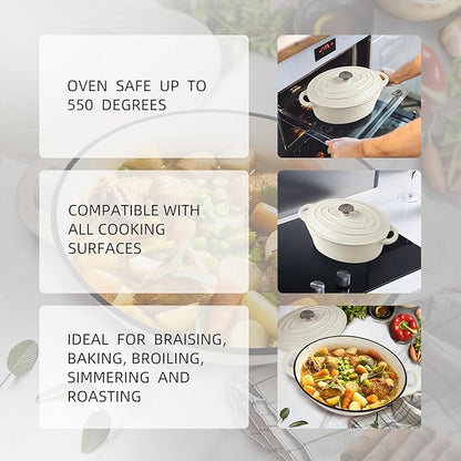 5.5 Quart Oval Enameled Cast Iron Dutch Oven Pot with Lid, Oven Safe up to 550° F & Dishwasher Safe, Sturdy Dutch Oven Cookware