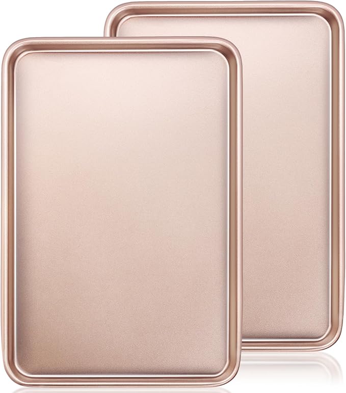 Wildone 2 Pack Half Sheet Baking Pans, Nonstick Baking Sheet for Oven, Thicker Carbon Steel Cookie Sheet 17.5x12 Inch, Heavy Duty & Easy Clean, Rose Gold