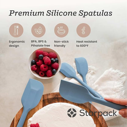 Starpack 'Scrape and Stir' Silicone Rubber Spatula Set (4-Piece) - LFGB Non Toxic, 600°F Heat Resistant, BPA-Free - One-Piece Kitchen Baking Spatulas - Dishwasher Safe for Nonstick Cookware Light Blue