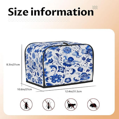 Blue Flower Toaster Cover 4 Slice Wide Slot Washable Toaster Covers | Floral Art Dust and Fingerprint Protection Bread Maker Covers for Kitchen Accessories Decor Bakeware Women Gift