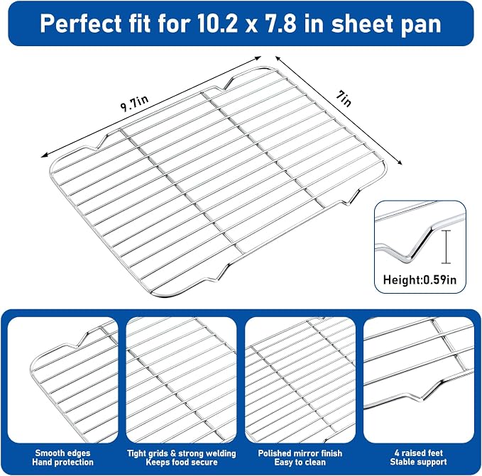 Baking Sheet with Rack Set,10.2 Inch Stainless Steel Baking Pan Tray Cookie Sheet with Cooling Racks,Nonstick Bacon Cookie Trays for Cooking Roasting,Dishwasher Safe,Heavy Duty & Easy Clean