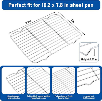 Baking Sheet with Rack Set,10.2 Inch Stainless Steel Baking Pan Tray Cookie Sheet with Cooling Racks,Nonstick Bacon Cookie Trays for Cooking Roasting,Dishwasher Safe,Heavy Duty & Easy Clean