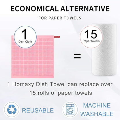 Homaxy 100% Cotton Terry Kitchen Dish Cloths, Ultra Soft and Absorbent Dish Towels for Kitchen, Suitable for Drying and Washing Dishes, 24 Pack, 12 x 12 Inches, Pink