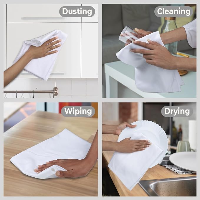 Urban Villa Kitchen Towels 100% Cotton Dish Towels for Kitchen(Set of 3)20”x30” Dish Cloths Highly Absorbent Kitchen Linen Set with Hanging Loop Perfect for Drying Dishes Cleaning Hand Towels – White