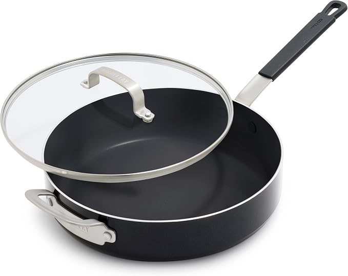 GreenPan x Bobby Flay 4.5QT Nonstick Saute Pan with Glass Lid, PFAS-Free Diamond Ceramic, Induction Suitable, Stay-Cool Silicone Handle, Easy Clean Dishwasher & Oven Safe, Black