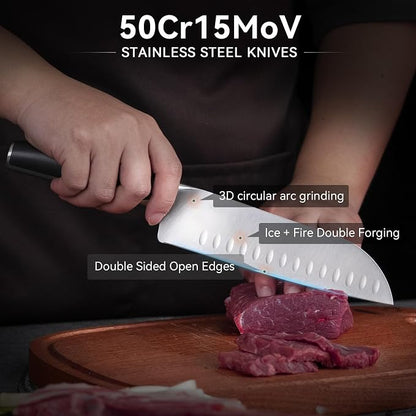 Santoku Knife 7 Inch Chef Knife Chopping Knife for Vegetable, Fruits, Meat, Perfect Gifts for Men and Women, Parents