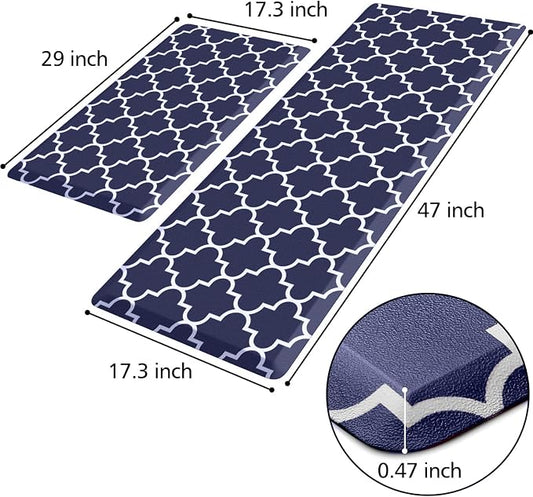 KMAT Kitchen Mat Sets [2 PCS] 0.47inch Cushioned Anti-Fatigue Area Rugs, Waterproof Non-Skid Heavy Duty PVC Ergonomic Comfort Standing Mats for Kitchen, Floor, Office, Blue