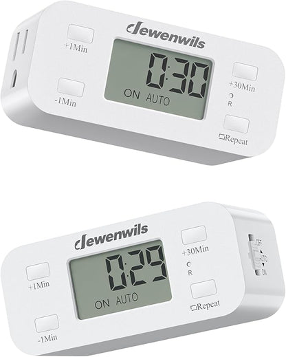 DEWENWILS Indoor Countdown Timer Outlet, Digital Timers for Electrical Outlets Indoor with Repeat, Auto Shut Off for Fan, Lights, Charger, Curling Iron, Hair Straightener, 15A/1000W, 1/2 HP, 2 Pack