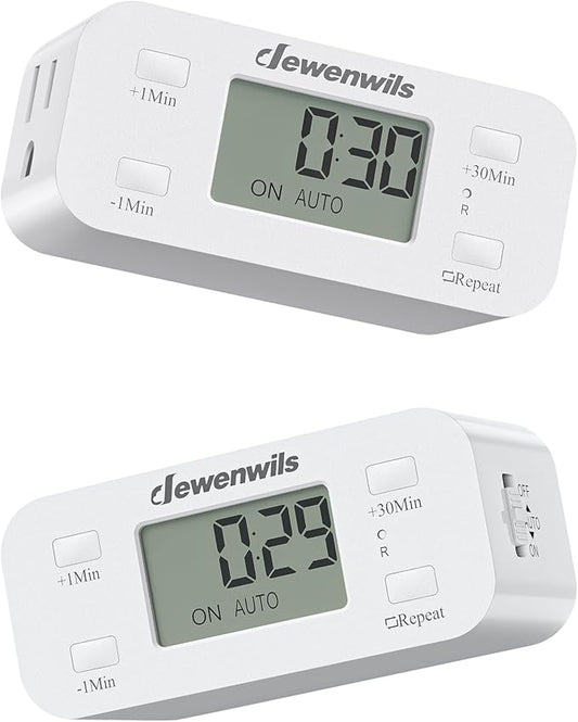 DEWENWILS Indoor Countdown Timer Outlet, Digital Timers for Electrical Outlets Indoor with Repeat, Auto Shut Off for Fan, Lights, Charger, Curling Iron, Hair Straightener, 15A/1000W, 1/2 HP, 2 Pack
