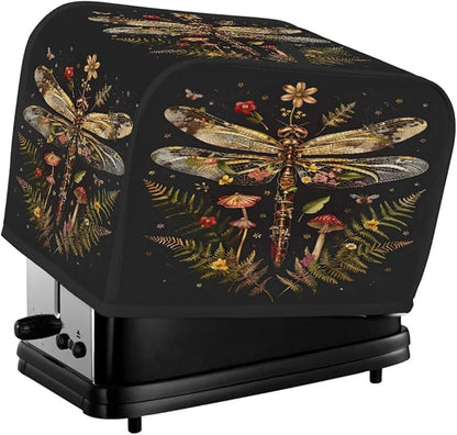 Animal Dragonfly Toaster Cover 4 Slice Wide Slot Washable Toaster Covers | Flower Art Dust and Fingerprint Protection Bread Maker Covers for Kitchen Accessories Decor Bakeware Women Gift