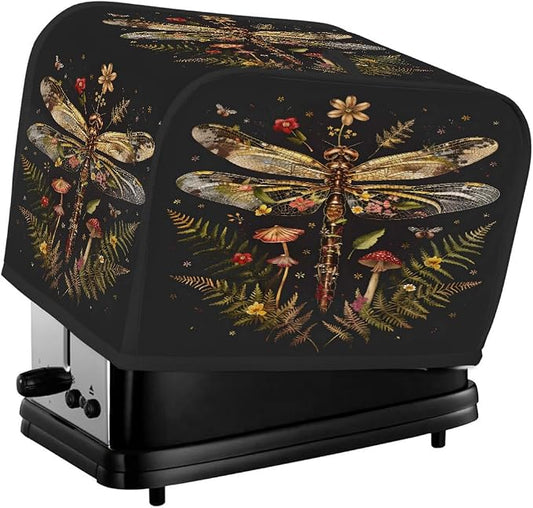 Animal Dragonfly Toaster Cover 2 Slice Wide Slot Washable Toaster Covers | Flower Art Dust and Fingerprint Protection Bread Maker Covers for Kitchen Accessories Decor Bakeware Women Gift
