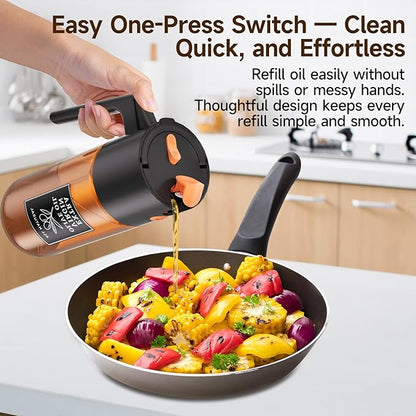 500ml Black Oil Sprayer and Dispenser, 2-in-1 Dark-Tinted Glass Spray Bottle for Air Fryer, BBQ, Salad, Baking, Refillable Oil Mister