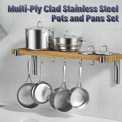 Cooks Standard Multi-ply Clad Stainless Steel Cookware Set, Includes Saucepans, Steamer, Stockpot, Frying Pans with Lids, Induction Compatible, Dishwasher Safe, Oven Safe, 10-Piece