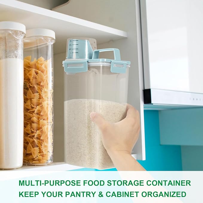 TBMax 2 Pack Airtight Rice Container 5 Lbs +10 Lbs, Cereal Container Oatmeal Storage with Easy-pouring Spout & Handy Cup for Flour Grain Beans, Pet Dog Cat Bird Food Storage Dispenser -Sky Blue