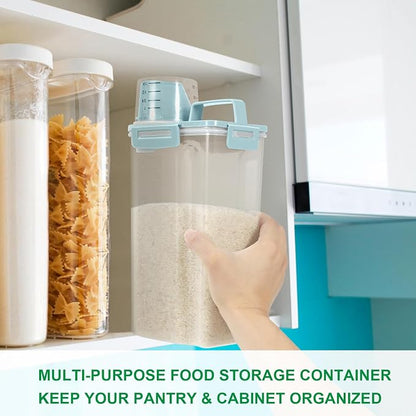 TBMax 2 Pack Airtight Rice Container 5 Lbs +10 Lbs, Cereal Container Oatmeal Storage with Easy-pouring Spout & Handy Cup for Flour Grain Beans, Pet Dog Cat Bird Food Storage Dispenser -Sky Blue