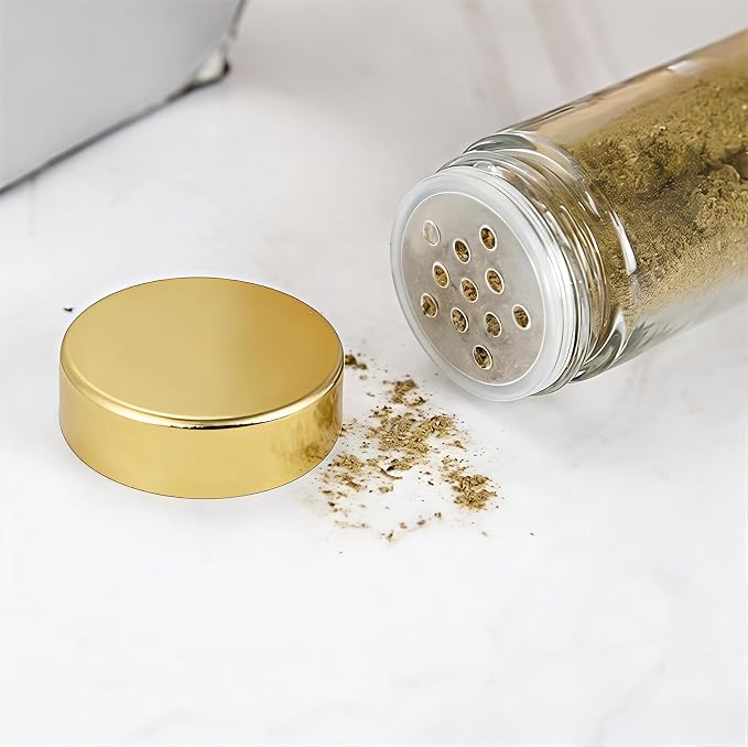 2 PCS 3 oz Clear Glass Spice Jars/Bottles,GOLD Plastic Lids Empty Round Spice Containers with Airtight Caps with Shaker Lids