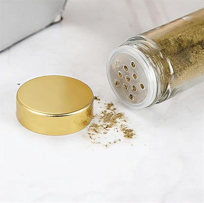 2 PCS 3 oz Clear Glass Spice Jars/Bottles,GOLD Plastic Lids Empty Round Spice Containers with Airtight Caps with Shaker Lids