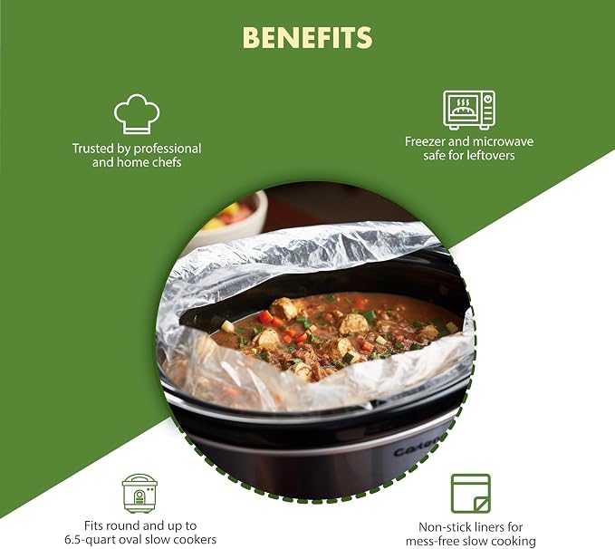 Regency Wraps Slow Cooker Saver, Time Saving, Non-Stick Liners For Easy Clean Up After Making Stews Soup and Meat, Store and Reheat Food, 20 x 12, Pack of 12