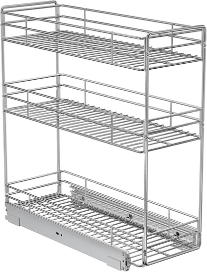 ROOMTEC Pull Out Spice Rack for Narrow Cabinet (5½" W X 20½" D),3 Tier Slide Out Cabinet Organizer and Pull Out Shelves Under Cabinet Storage for Kitchen, Chrome
