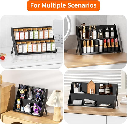 Spice Rack Organizer for Cabinet, 12.8 to 21.8in Expandable Spice Rack, Metal 2 in 1 Spice Drawer Organizer Spice Shelf for Kitchen Countertop Cabinet Drawer, Fits Jars ≤2.1in(Jars Not Included)