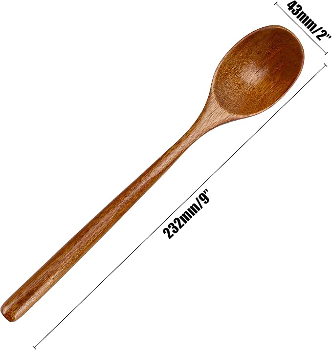 Wooden Spoons for Eating Mixing Stirring, 24 Pieces Long Handle Wooden Spoon, 9 Inch Wood Soup Spoons with Japanese Style Kitchen Utensil