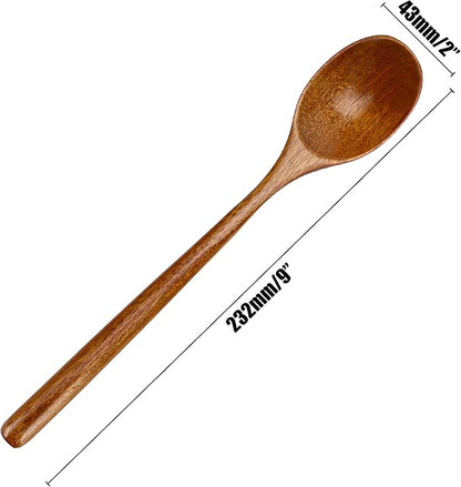 Wooden Spoons for Eating Mixing Stirring, 24 Pieces Long Handle Wooden Spoon, 9 Inch Wood Soup Spoons with Japanese Style Kitchen Utensil