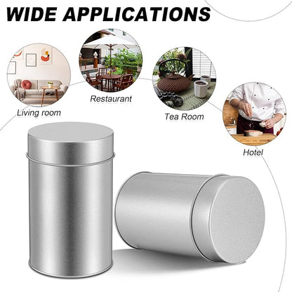 Zopeal 10 Pack Tea Tin Canister with Airtight Double Lids 12 oz Can Box Canister for Loose Leaf Tea Storage Bag Container Portable Small Kitchen for Coffee Sugar Pantry Camping, Silver