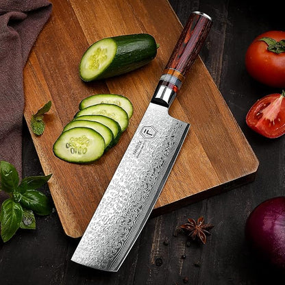 FANTECK 7" Nakiri Knife,Vegetable Meat Cutting Knife,Pro Kitchen Knife Damascus VG10 67-layer Stainless Steel Extra Sharp Chef Nakiri Knives -Ergonomic Pakka Wood Handle(Gift Box& Plastic sheath)