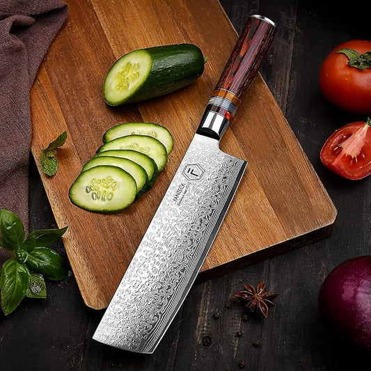FANTECK 7" Nakiri Knife,Vegetable Meat Cutting Knife,Pro Kitchen Knife Damascus VG10 67-layer Stainless Steel Extra Sharp Chef Nakiri Knives -Ergonomic Pakka Wood Handle(Gift Box& Plastic sheath)