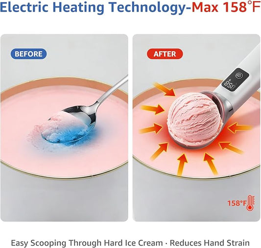 Electric Heated Ice Cream Scoop, Kitchen Gadget with Digital LED Temperature Display for Easy Scooping Rechargeable Scooper Dessert Server 5000mAh USB Powered IP67 Waterproof Kitchen Tool 2 Oz Max158℉