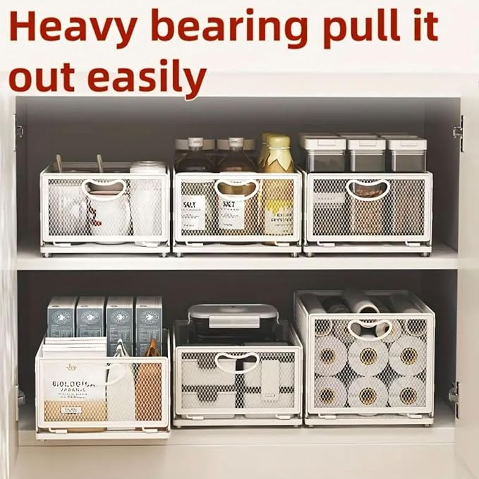 Pull out Cabinet Organizer with Sliding Drawer, 1 Pack Under Sink Organizers and Storage Rack, Adhesive Nano Film Heavy Duty Slide out Pantry Shelves for Kitchen,Sink, 9.6"W x11.8"D x 8.4"H
