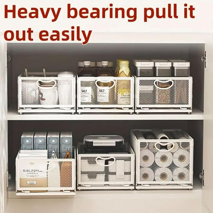 Pull out Cabinet Organizer with Sliding Drawer, 1 Pack Under Sink Organizers and Storage Rack, Adhesive Nano Film Heavy Duty Slide out Pantry Shelves for Kitchen,Sink, 9.6"W x11.8"D x 8.4"H
