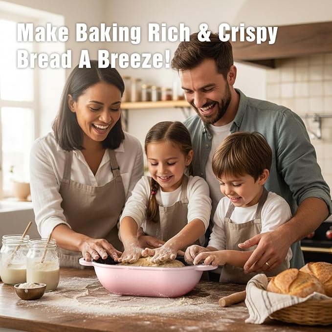 Enameled Cast Iron Oval Dutch Oven Pot with Lid, 5 QT Dutch Oven for Sourdough Bread Baking, Bread Loaf Pan with Lid & Bread Oven (Pink)