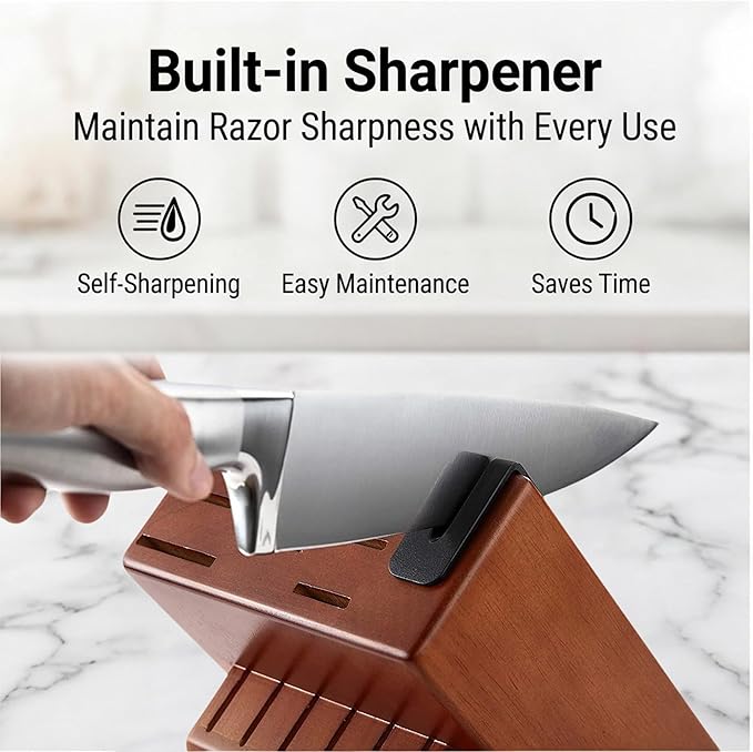 McCook® Knife Sets, German Stainless Steel Kitchen Knife Block Sets with Built-in Sharpener, 15 Piece Chef Knife and More, Razor Sharp, Restaurant Grade, Anti-Rust, Elegant Box for Gift