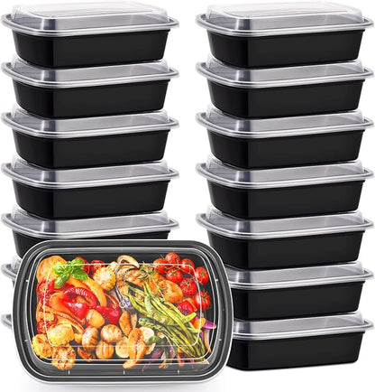 Kitch’nMore 38oz Meal Prep Containers, Extra Large &Thick Food Storage Containers with Lids, Reusable Plastic,Disposable Bento Box,Stackable,Microwave/Freezer/Dishwasher Safe, BPA Free (30Pack)