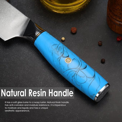 Home Safety Professional Damascus Steel Japanese Chef Knife 8 Inch Kitchen Knife VG-10 Damascus Chef's Knives – Razor Sharp Meat Cleaver with Ergonomic Natural Resin Handle Cooking Knife and Gift Box