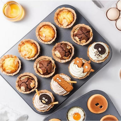 2 Pack Nonstick 12 Cup Muffin Pan, Carbon Steel Cupcake Baking Tray, BPA Free Easy Release Cake Tin, Oven Safe Bakeware for Muffins & Cupcakes,black