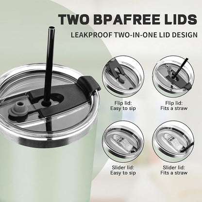 30 oz Tumbler with Lids and Straws, Stainless Steel Insulated Coffee Tumbler, Double Wall Vacuum Insulated Travel Mug Cup, Leakproof Thermal Coffee Cup for Hot and Cold Drinks (Green Tea)