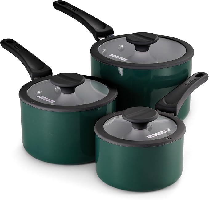 Tramontina Ceramic Non Stick 6-Piece Nesting Sauce Pan Set with Lids - Stackable Nonstick Cookware Set, Dishwasher and Oven Safe, Teal