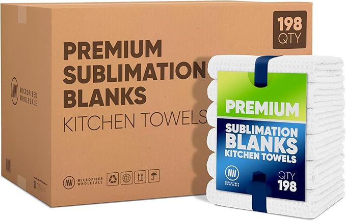 Microfiber Wholesale Sublimation Blanks Towels 16x16 - Premium Waffle Weave Microfiber Towels for Kitchen - Polyester Blanks for Kitchen or Craft Use - Bulk Pack of 198
