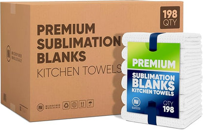 Microfiber Wholesale Sublimation Blanks Towels 16x16 - Premium Waffle Weave Microfiber Towels for Kitchen - Polyester Blanks for Kitchen or Craft Use - Bulk Pack of 198