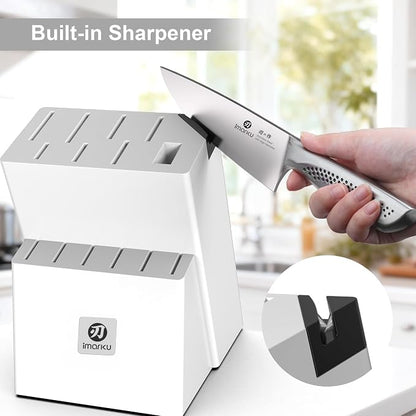 imarku 15-Piece Knife Set with Block, High Carbon Stainless Steel Kitchen Knives with Built-in Sharpener, Dishwasher Safe, Ergonomic Non-Slip Handle, Perfect for Home Cooks & Chefs, White