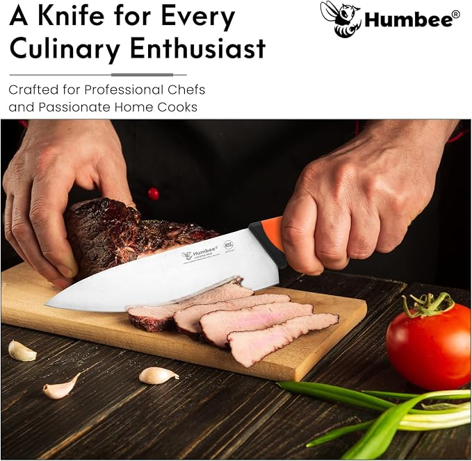 8-Inch Chef Knife, NSF Certified Razor-Sharp High Carbon Stainless Steel Blade – Ergonomic Color Coded Handle, Non-Slip Grip Kitchen Knife, DT-10 Series, Orange