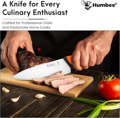 8-Inch Chef Knife, NSF Certified Razor-Sharp High Carbon Stainless Steel Blade – Ergonomic Color Coded Handle, Non-Slip Grip Kitchen Knife, DT-10 Series, Orange
