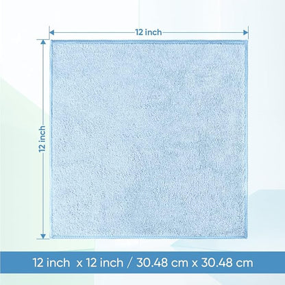 HOMEXCEL Microfiber Washcloths 12 Pack, Highly Absorbent and Soft Face Towel, Multi-Purpose Wash Cloths for Bathroom, Gym, Hotel, Spa and Kitchen, Multicolor 12x12 Inch, Blue