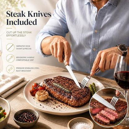 49-Piece Stainless Steel Silverware Set with Cutlery Organizer, Service for 8 with Steak Knives and Kitchen Utensils