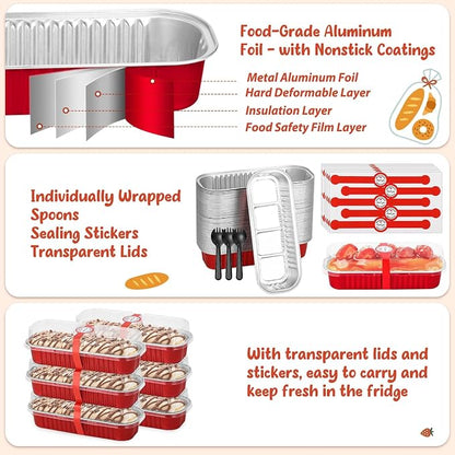 selizo 60 Pack 6.8oz Mini Loaf Baking Cake Pans with Lids, Rectangle Disposable Aluminum Foil Loaf Baking Pans, Small Baking Cake Tins Cup Cake Containers for Individual Cakes