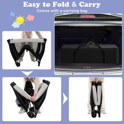 INFANS 3 in 1 Pack and Play, Portable Travel Baby Bassinet with Detachable Mattress, Changing Table, Foldable Playpen with Carry Bag, 2 Wheels (Morden)