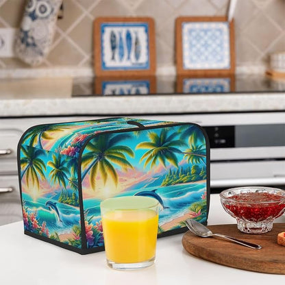 Palm Tree Toaster Cover 2 Slice Wide Slot Washable Toaster Covers | Summer Animal Dust and Fingerprint Protection Bread Maker Covers for Kitchen Accessories Decor Bakeware Women Gift